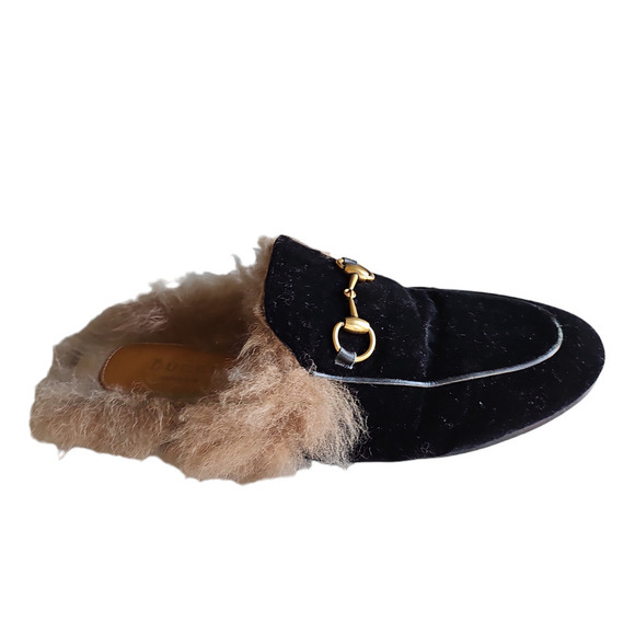 Gucci Princetown Velvet Fur-Lined Mule Black Size 6 - Picture 6 of 14